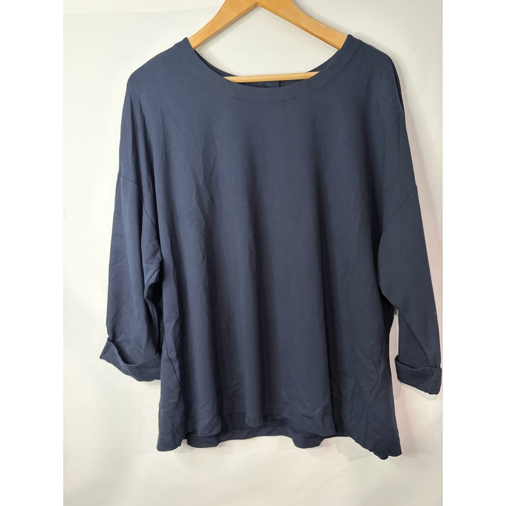 J. Jill Wearever Navy Blue 3/4 Sleeve Relaxed Scoop Neck Top XL Quiet Luxury